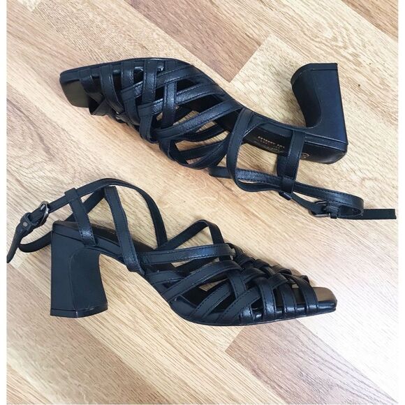New SEYCHELLES Braided Black Leather Chunky‎ Heel Sandal Strappy Woven Size 6 - Picture 7 of 15